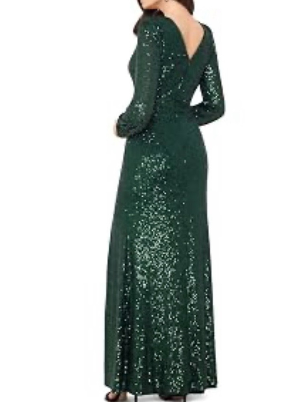 Xscape Green Sequin V Neck Dress NWT Macy’s Buy 14P Ret $179 - Picture 3 of 12